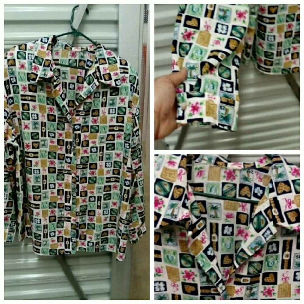 Printed Long Sleeve Button-Down Vintage Shirt Women's Size 1X